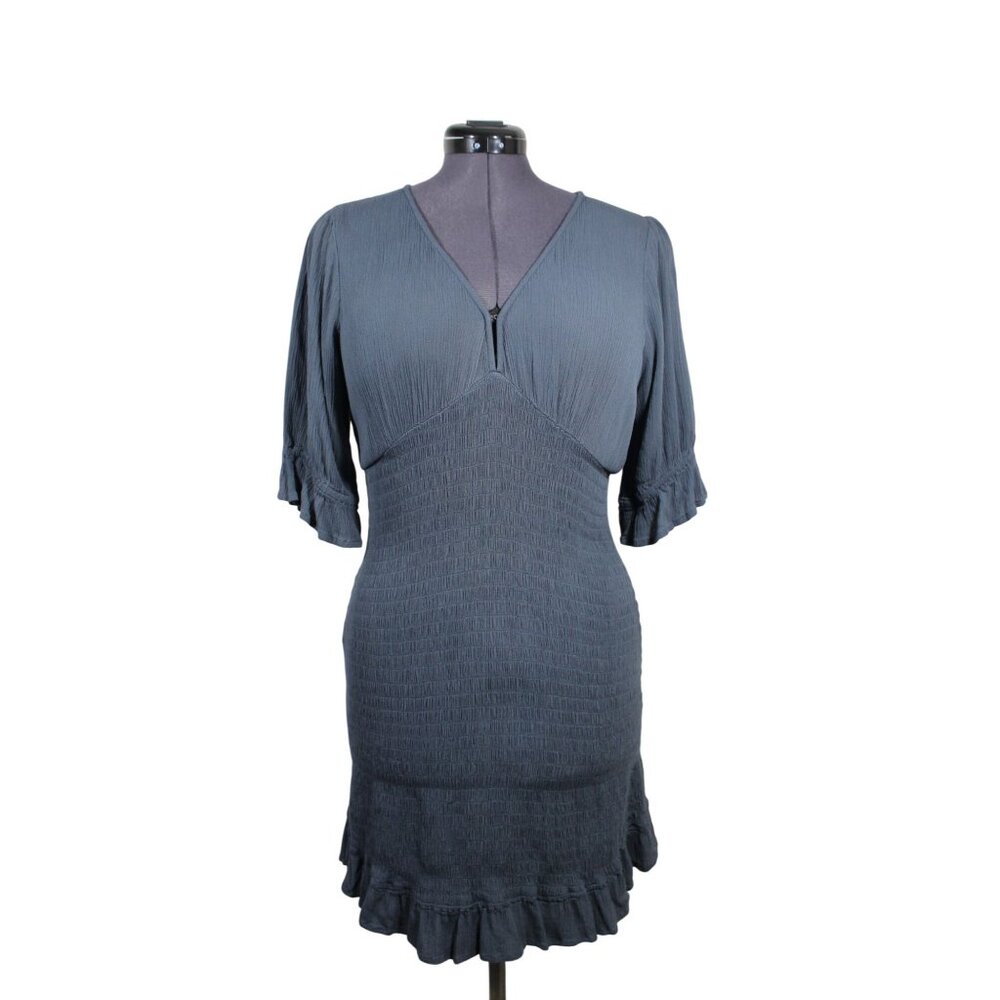 O'Neill women's slate gray Dalia v-neck smocked summer beach‎ dress XL